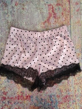 Victoria's Secret Pink Polka Dot Satin Shorts with Black Lace